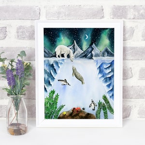 Polar Bear Watercolor Print, Galaxy Illustration, Arctic Nursery Decor, Multiple Sizes image 3