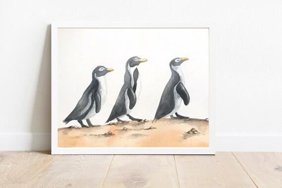 Beautiful watercolor Three Penguin Decals
