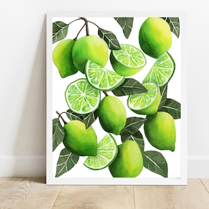Lime Watercolor Illustration, Kitchen Wall Art, Citrus Fruite Artwork