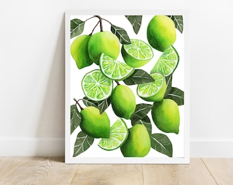 Lime Watercolor Illustration, Kitchen Wall Art, Citrus Fruite Artwork