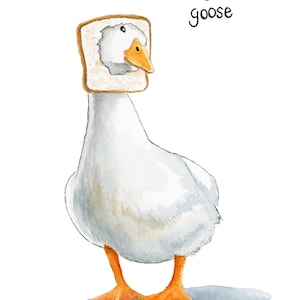 Silly Goose Watercolor Print, Goose Illustration, Kids Room Decor, Multiple Sizes