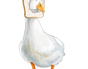 Silly Goose Watercolor Print, Goose Illustration, Kids Room Decor, Multiple Sizes