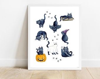 Gicléeprint Halloween Black Cat, grillige muurkunst