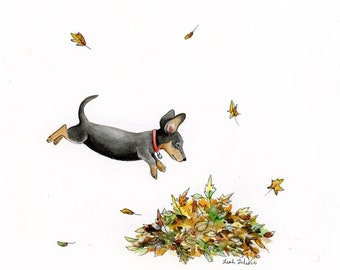 Dachshund Illustration Print, Dachie Dog Print, Cute Dog illustration, Funny Dog Watercolor Print