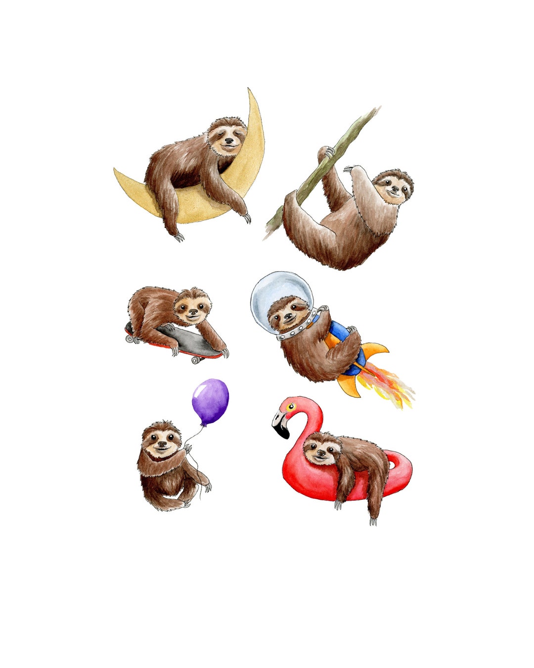 Silly Sloths Watercolor Print, Sloth Wall Art, Jungle Animal Art - Etsy