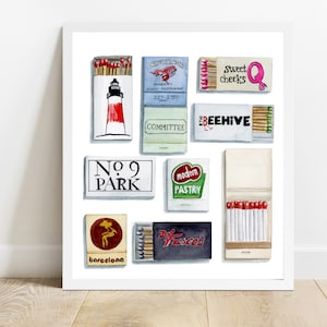 Boston Matchbooks Watercolor Painting, Boston Artwork