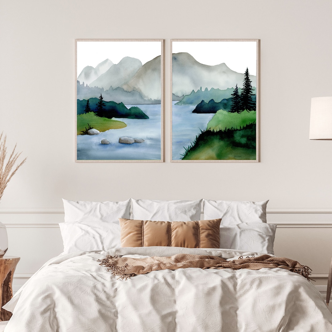 Watercolor Mountain Landscape Print Set, Nature Wall Art - Etsy