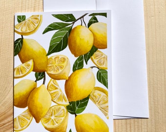 Lemons Greeting Card, Food Illustration, Blank Card and Stationary