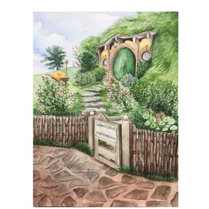 Bag End Print, Watercolor Painting, Fantasy Art, Multiple Sizes Available