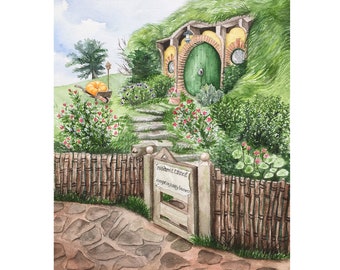 Bag End Print, Watercolor Painting, Fantasy Art, Multiple Sizes Available