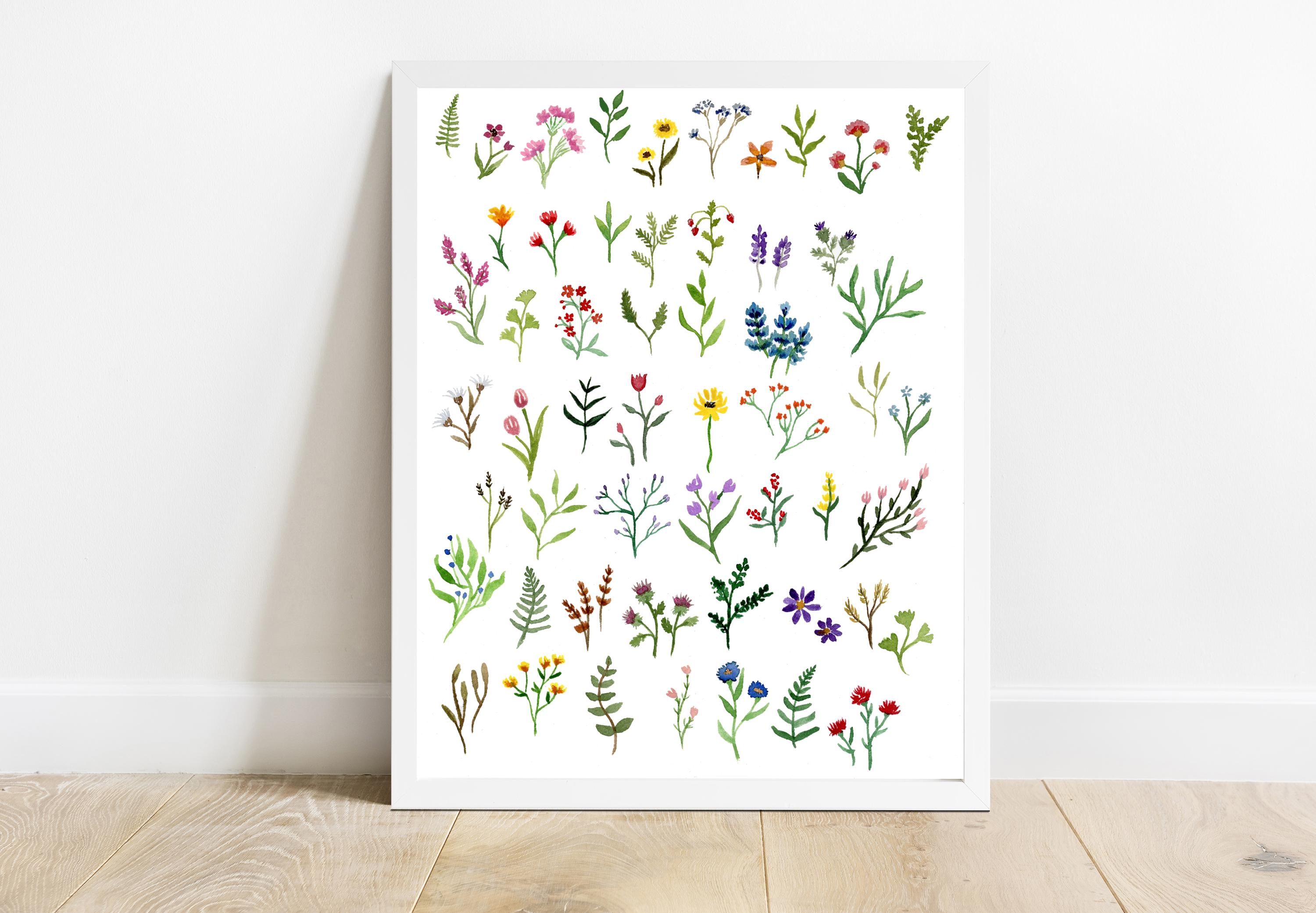 Botanical Flower Watercolor Art Print, Floral Illustration Wall Decor ...