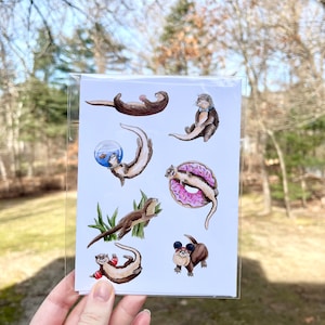 Tarjeta de felicitación con nutrias juguetonas, tarjeta en blanco con ilustración de animales, papelería