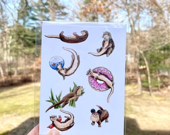 Playful Otters Greeting Card, Animal Illustration  Blank Card, Stationary