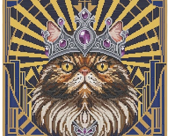 Princess Donut Cross Stitch Pattern | Art Deco Cat, Dungeon Crawler Carl Inspired (PDF Download)