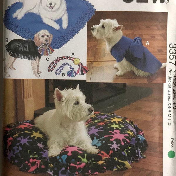 Kwik Sew 3357 Pet Pillows, Jackets & Toys Dog pattern no sewing required sizes XS-S-M-L-XL UNCUT