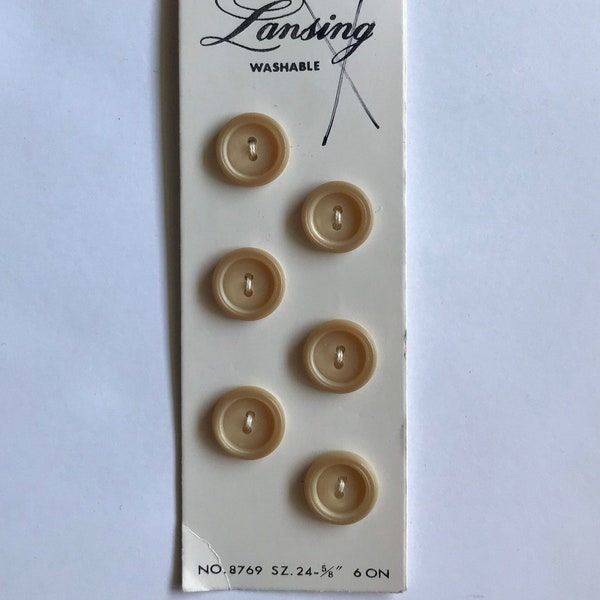 Vintage Tan buttons, 5/8" diameter 2-hole buttons 6 carded buttons beige tan neutral buttons made in Japan