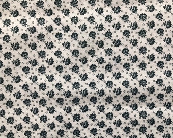 Vintage Cream and dark green small floral print fabric, 1 generous yard