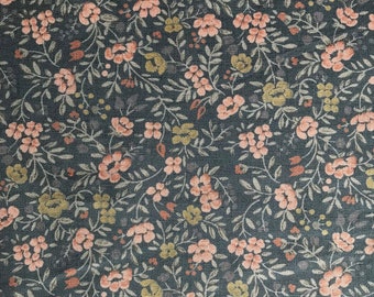 Vintage floral print quilting cotton fabric blue background, by the yard