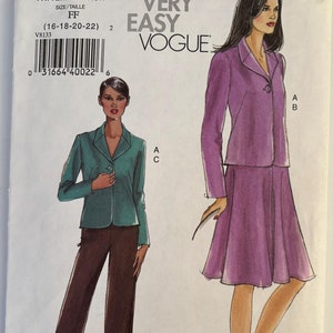 May include: A sewing pattern for a jacket and skirt. The pattern is for sizes 16-18-20-22. The pattern is from Very Easy Vogue and the pattern number is V8133.