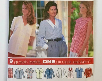 Simplicity 9746 Button Front Blouse with sleeve, neckline, cuff variations side slit bust darts Sewing Pattern sizes 14-16-18 UNCUT