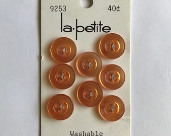 Vintage Light Orange buttons, 9/16 inch, by la petite, plastic, 8 total