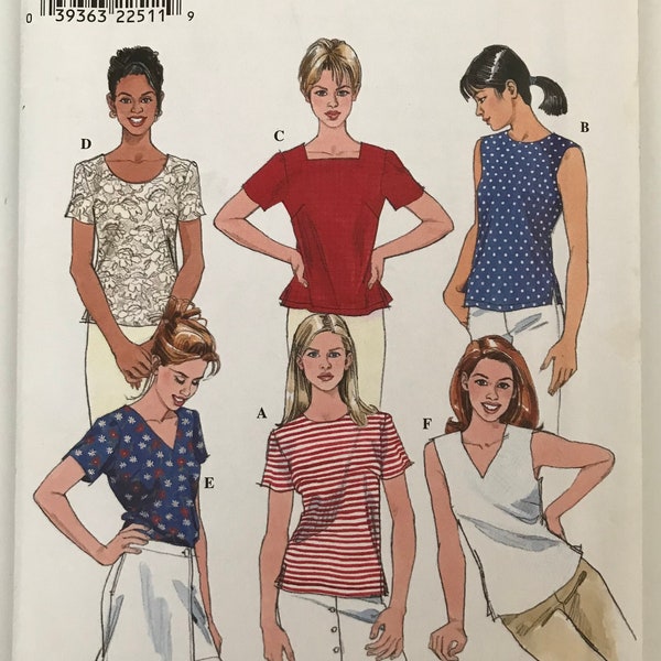 Simplicity 8523 90s Misses' Top pattern with side slits, neckline variations, sleeveless or short sleeves Sizes 8-10-12 UNCUT