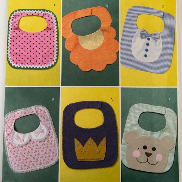 Butterick 4533 Baby Bibs, six designs with Appliqués & trim 11" x 14" Sewing Pattern One size UNCUT
