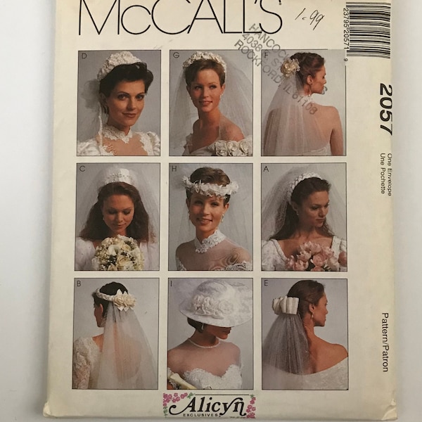 McCall's 2057 Bridal Veils Includes eight different veil headpieces and one hat view tiered veil crown Wedding Sewing Pattern One size UNCUT