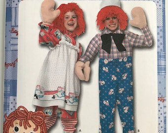 Simplicity 9375 Toddler & Child's Raggedy Ann and Andy Costumes Dress, Wig, Pants Sewing Pattern Halloween sizes 1/2-1-2 3-4-5-6-7-8 UNCUT