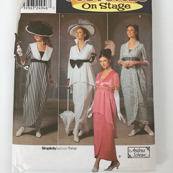 Simplicity 9699 Misses' Dress Empire waist wide brim hat Titanic 1900s Era Edwardian Costume sewing pattern Sizes 14-16-18-20 UNCUT