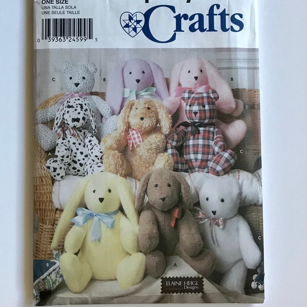 Simplicity 9524 Dog, Rabbit, Bear 14" two Pattern Piece Animals by Elaine Heigl sewing pattern one size UNCUT