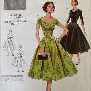 Vestido Vogue 2903: Original de 1957 con escote en V, pliegues invertidos Patrón de costura Tallas 12-14-16 SIN CORTAR