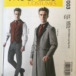 McCall's 7003 Men's Top Coat, Vest, Pants, Cravat Tie Frock Coat WaistCoat Dandy Victorian Steampunk Sewing Pattern Sizes S-M-L-XL-XxL UNCUT