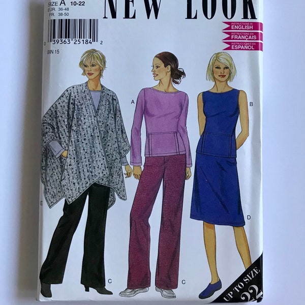 New Look 6110 Misses' Modest Top, knee length skirt, loose-fitting pants and poncho sewing pattern, sizes 10-12-14-16-18-20-22 UNCUT