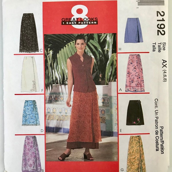 McCall's 2192 90s Wrap Skirts with tie or button closure, knee or long midi length double layer Easy Skirt Sewing Pattern sizes 4-6-8 UNCUT