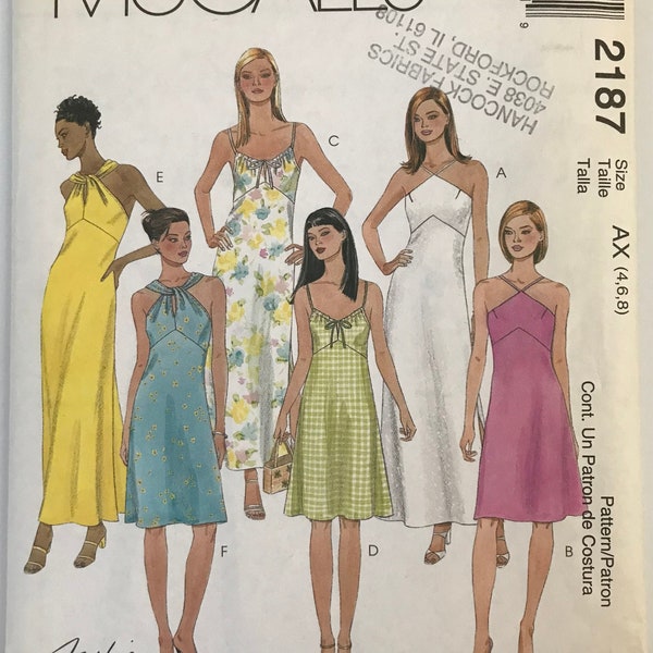 McCall's 2187 90s boho Dress in two lengths, tank dress, empire waist maxi, knee length Sewing Pattern Sizes 4-6-8 Bust 29-30-31 UNCUT