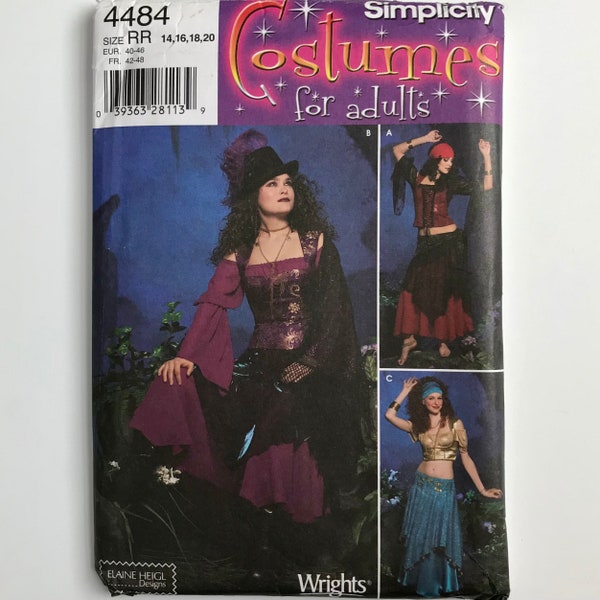 Simplicity 4484 Misses' Gypsy, Belly Dancer Costume Pattern flowing skirt, Scarves, crop top, fitted top Sizes 14-16-18-20 UNCUT