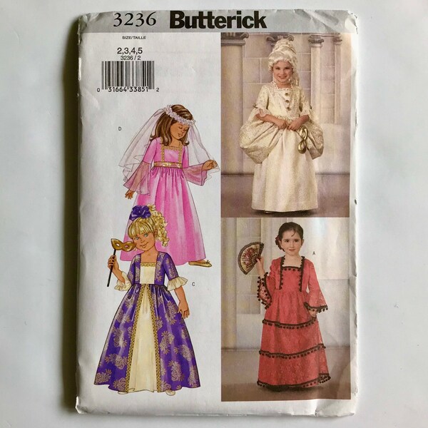 Butterick 3236/P478 Children's Costume Pattern Halloween Princess, Dancer, Ball Gown, sizes 2-3-4-5 UNCUT or cut/complete