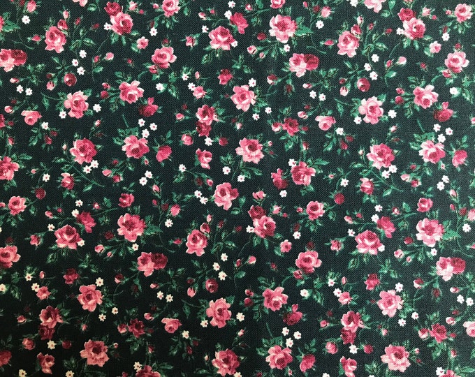 Vintage Small Floral Print Fabric Pink Rose Floral With Tiny White vintage-small-floral-print-fabric-pink-rose-floral-with-tiny-white