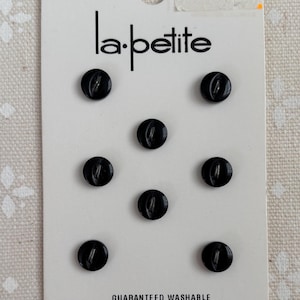 Black Doll Tiny buttons, 1/4 inch diameter, 8 buttons on original card by la petite, Great for Doll clothes, mini buttons
