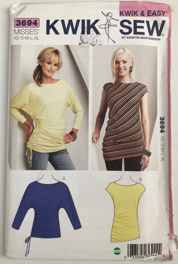 Kwik Sew 3694 Knit T-shirt Tops Ruched Side & Boat Neckline