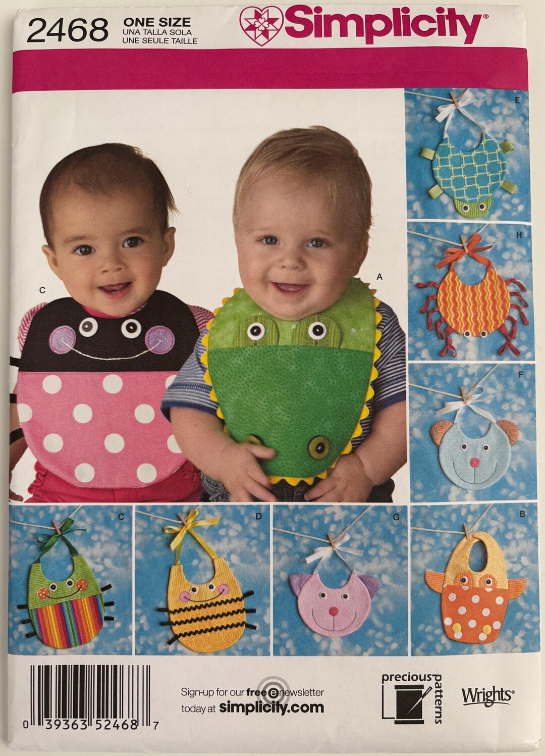 Simplicity 2468 Baby Bibs Cute W/ Appliqués & Trim: Bug, Dog, Turtle ...