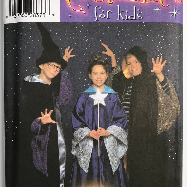 Simplicity 4866 Girls' & Boy's Wizard Costume Wizard Robe Cape Optional Hood and Hat Halloween sewing pattern Sizes 7-8-10-12-14 UNCUT