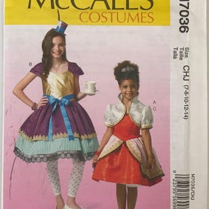 McCall&#39;s 7036 Girls Fit and Flare Dress Bolero Jacket Alice in Wonderland Costume Halloween sewing pattern Sizes 3-4-5-6, 7-8-10-12-14 UNCUT
