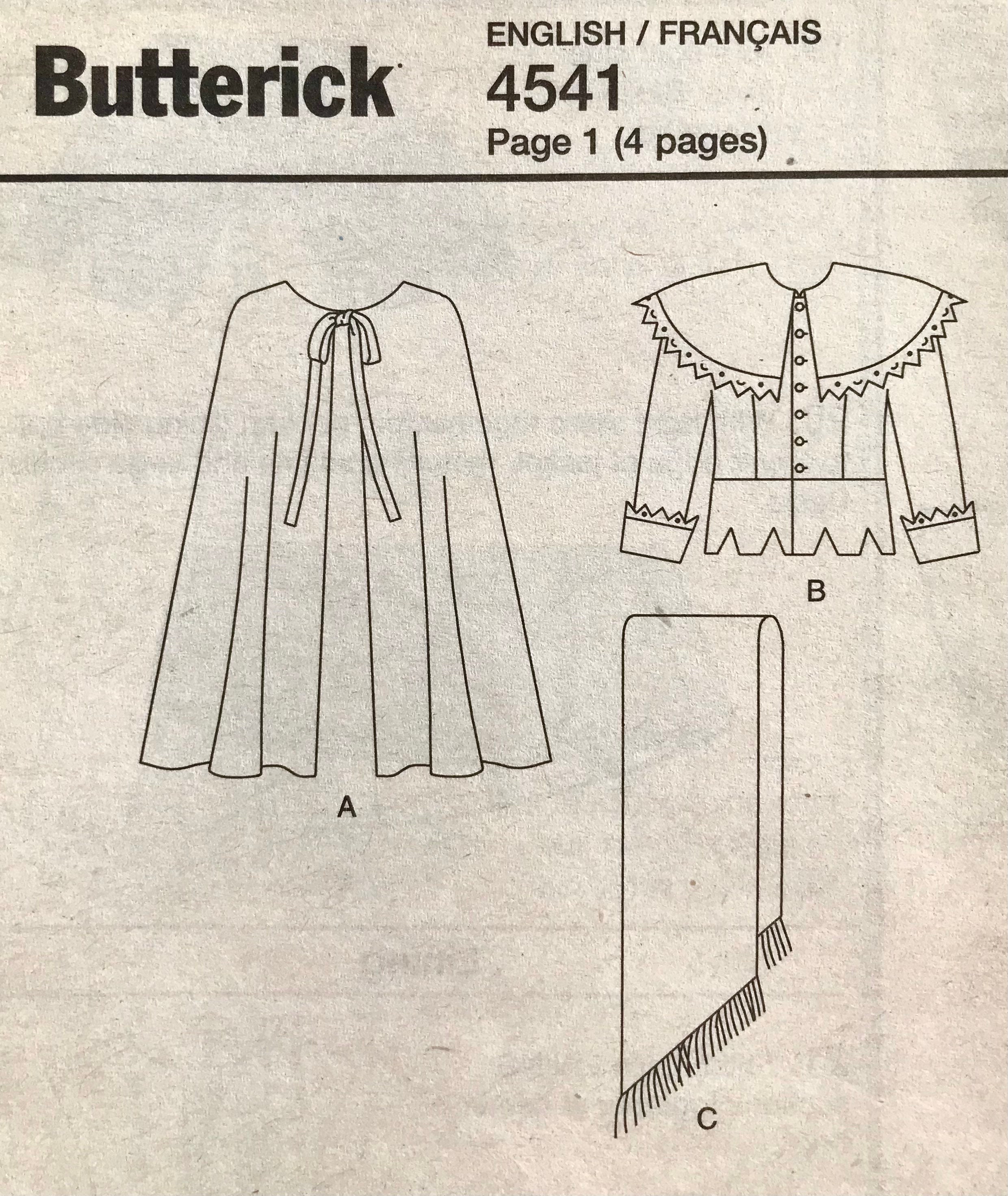 Butterick 4541 Men's Musketeer Costume: Cloak, Jacket & Sash Making ...