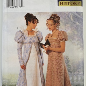 Butterick 6630 Misses&#39; Recency Era Bridgerton Dress sewing pattern Reenactment Costume Sizes 6-8-10, 12-14-16, 18-20-22 UNCUT