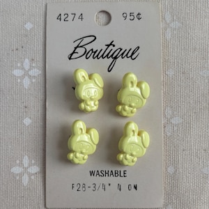 Bunny Animal shank buttons, Light Yellow, 11/16&quot; High x 1/2&quot; wide, by Boutique, 4 total buttons, washable, vintage, playful buttons