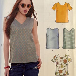 New Look D0809/6543 Pullover Top: loose fitting w/ Crew/V neck, sleeve variations sewing pattern sizes 10-12-14-16-18-20-22 UNCUT