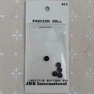 Black Doll Tiny buttons, 3/16 inch diameter, 5 buttons in original package by JHB International, Great for Barbie Doll clothes, mini buttons