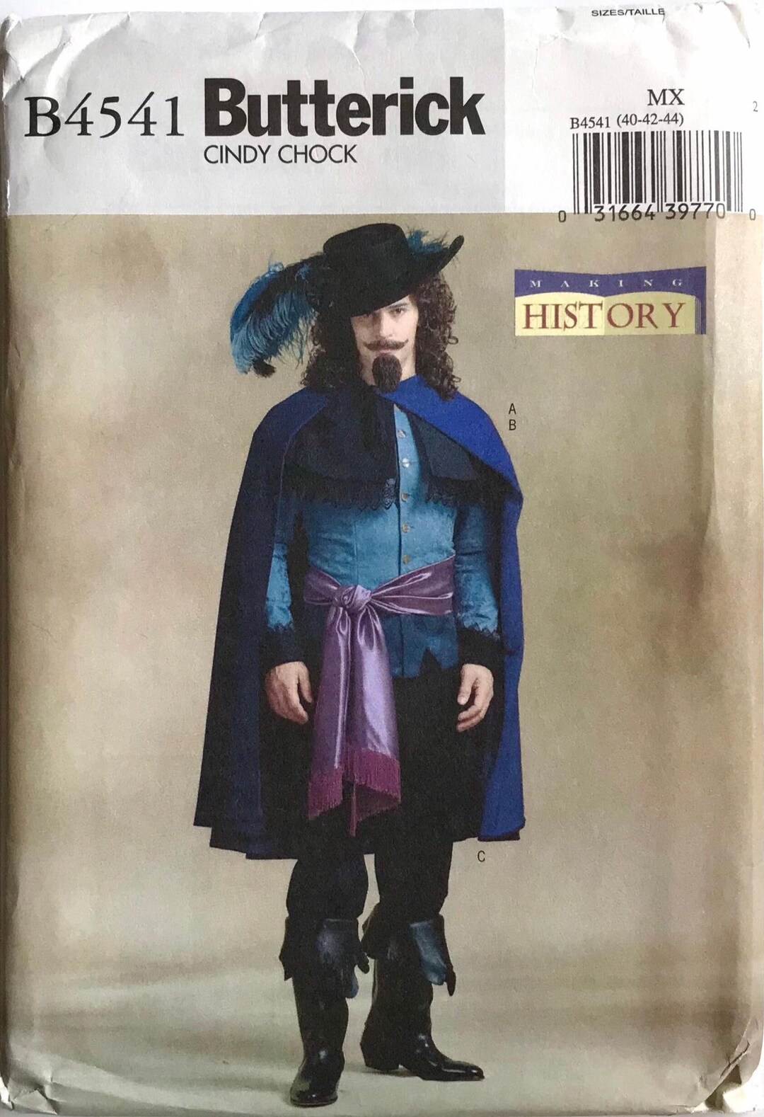 Butterick 4541 Men's Musketeer Costume: Cloak, Jacket & Sash Making ...